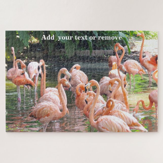 Cute colorful group of pink flamingos in water, jigsaw puzzle (Horizontal)