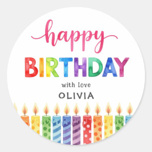 Cute colorful Happy Birthday watercolor  Classic Round Sticker