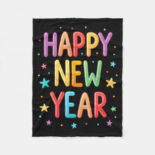 Cute Colorful Happy New Year Festive Bright Holida Fleece Blanket