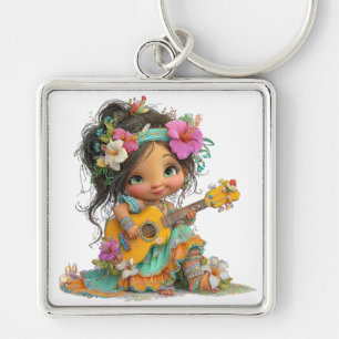 CUTE COLORFUL HAWAIIAN THEMED GIRL KEY RING