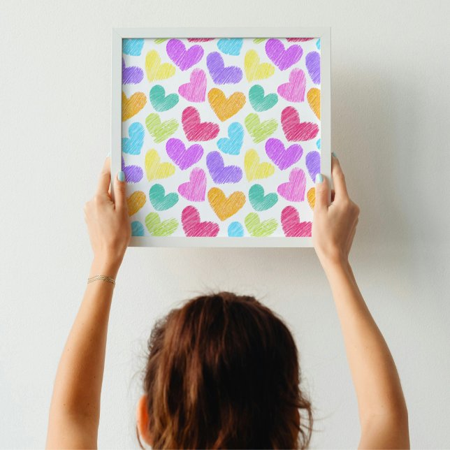 Cute Colorful Heart Pastel Valentine Love Pattern  Poster (Creator Uploaded)