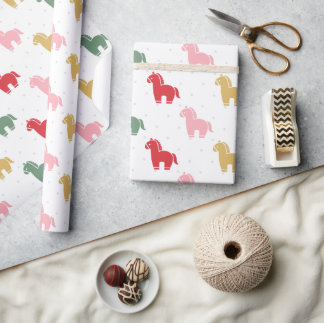 Cute Colorful Horses Dots Pattern 2026 Wrapping Paper