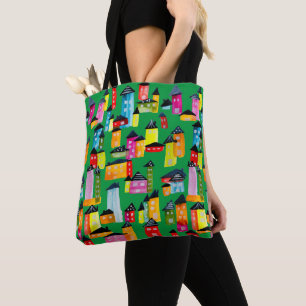 Cute colorful houses watercolor art tote bag
