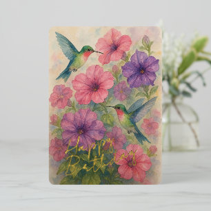 Cute Colorful Hummingbirds Gold Foil Birthday Card