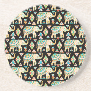 Cute colorful indian elephants pattern coaster