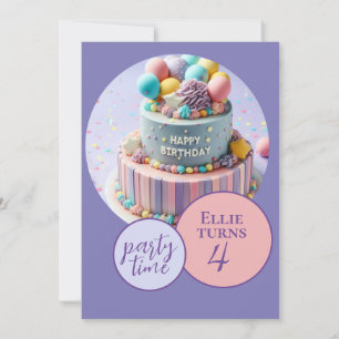 CUTE COLORFUL KIDS BIRTHDAY CAKE PARTY INVITATION