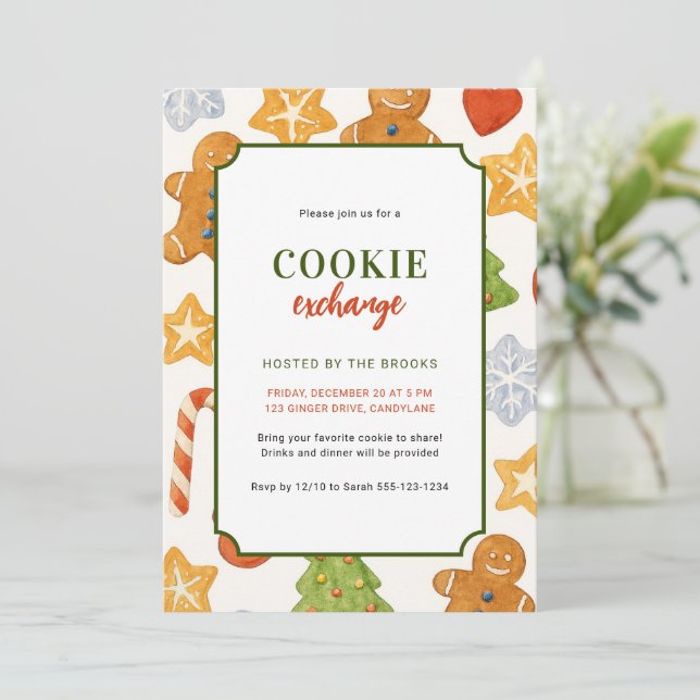 Cute Colorful Kids Christmas Cookie Exchange Party Invitation (Standing Front)