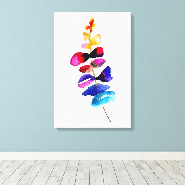 Cute colorful leaves watercolor canvas print (Insitu(Wood Floor))