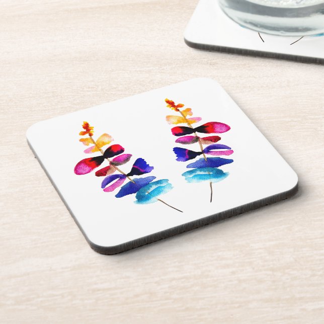 Cute colorful leaves watercolor coaster (Left Side)