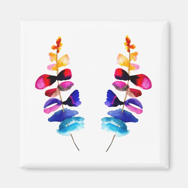 Cute colorful leaves watercolor magnet (Front)