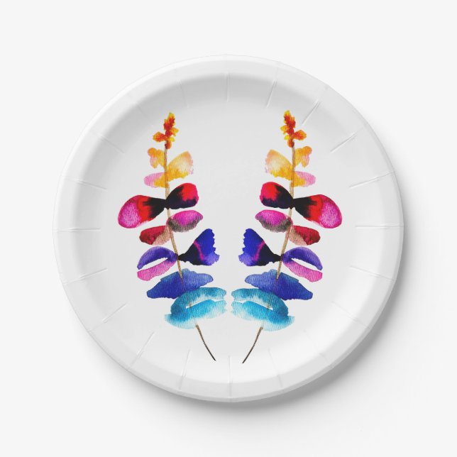 Cute colorful leaves watercolor paper plate (Front)