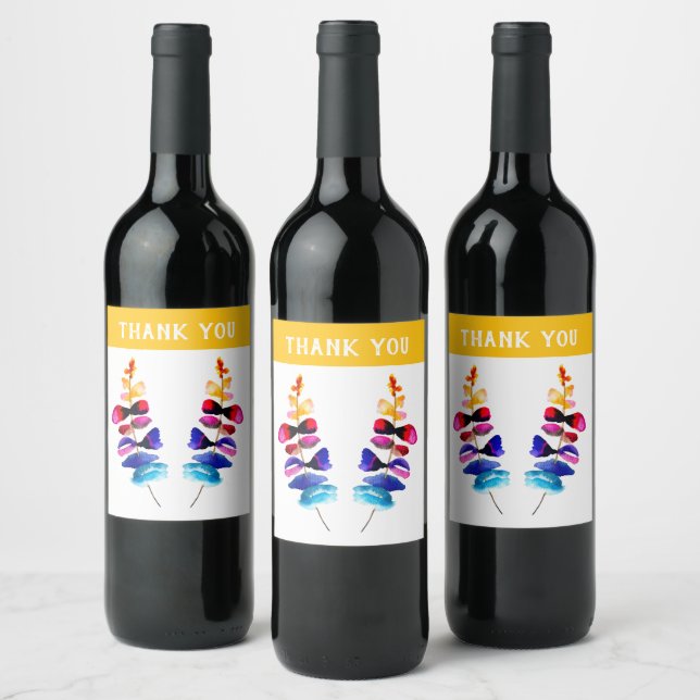 Cute colorful leaves watercolor wine label (Bottles)