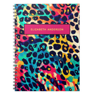 Cute Colorful Leopard Animal Print Custom Name Notebook