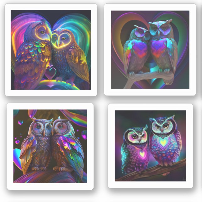 CUTE COLORFUL LOVE OWL STICKERS (Front)