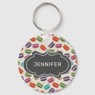Cute Colorful Macarons Pattern with Polka Dots Key Ring