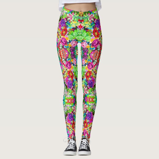 Cute colorful magic flowers leggings (Front)