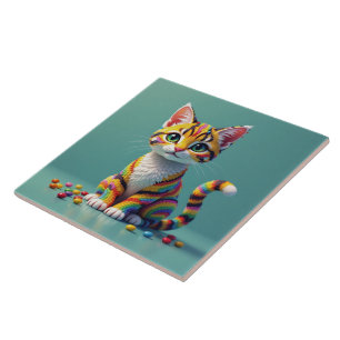 Cute Colorful Margay Candy Cat Tile