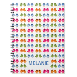 Cute Colorful Pairs of Birds Pattern Personalised Notebook