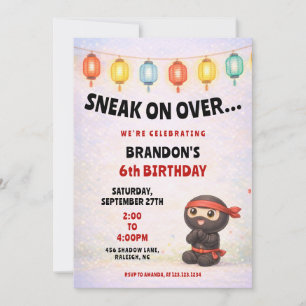 Cute Colorful Paper Lanterns Ninja Kids Birthday Invitation