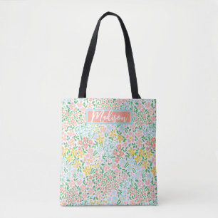 Cute Colorful Pastel Garden Flower Pattern Tote Bag
