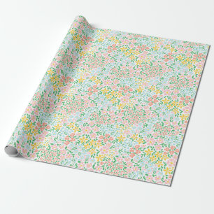 Cute Colorful Pastel Garden Flower Pattern Wrapping Paper
