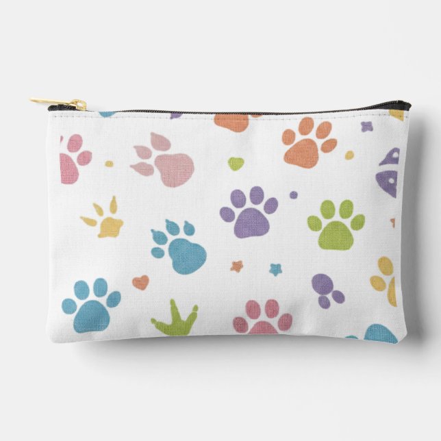 Cute Colorful Paw Prints Pattern Zipper Pouch (Front)