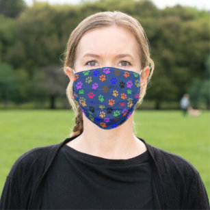 Cute Colorful Pet Print pattern on Navy Cloth Face Mask