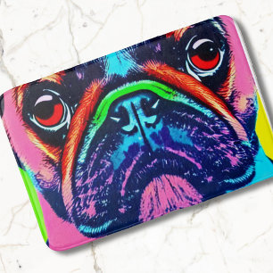 Cute Colorful Pug portrait in pop art style Bath Mat