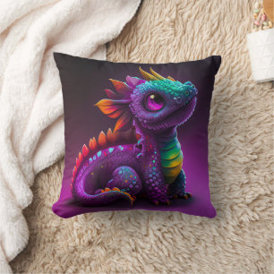 Cute Colorful Purple Dragon Lizard Artwork   Cushion