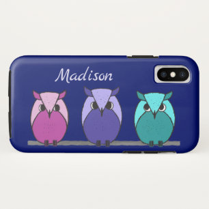Cute Colorful Purple Pink Teal Cartoon Owls iPhone X Case