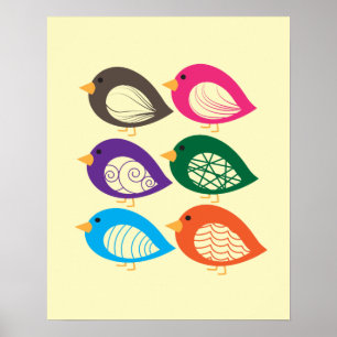 Cute colorful quirky birds poster