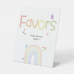 Cute Colorful Rainbow Baby Shower Favors Pedestal Sign