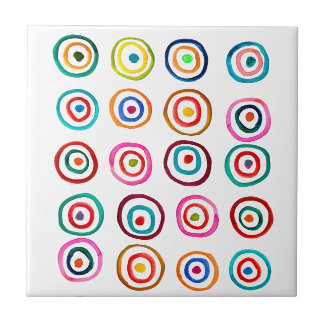 Cute colorful rainbow circles whimsical tile (Front)