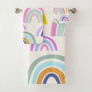 Cute Colorful Rainbow Pattern in Bright Pastels Bath Towel Set
