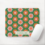 Cute Colorful Retro Flower Pattern Green Pink Name Mouse Mat<br><div class="desc">Personalized Cute Colorful Retro Flower Pattern Green and Pink Mouse Pad</div>