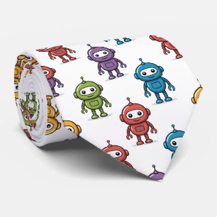 Cute Colorful Robot Pattern Tie