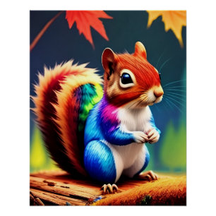 Cute Colorful Sitting Squirrel-75463 Poster