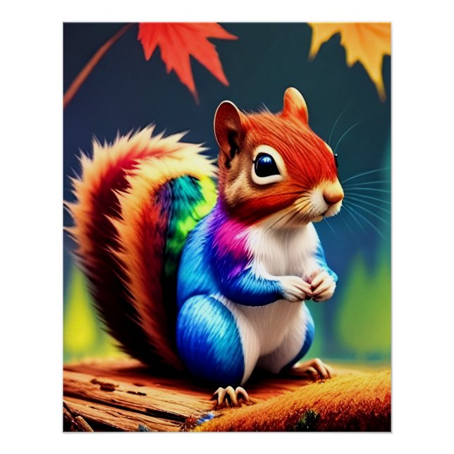 Cute Colorful Sitting Squirrel-75463 Poster (Front)