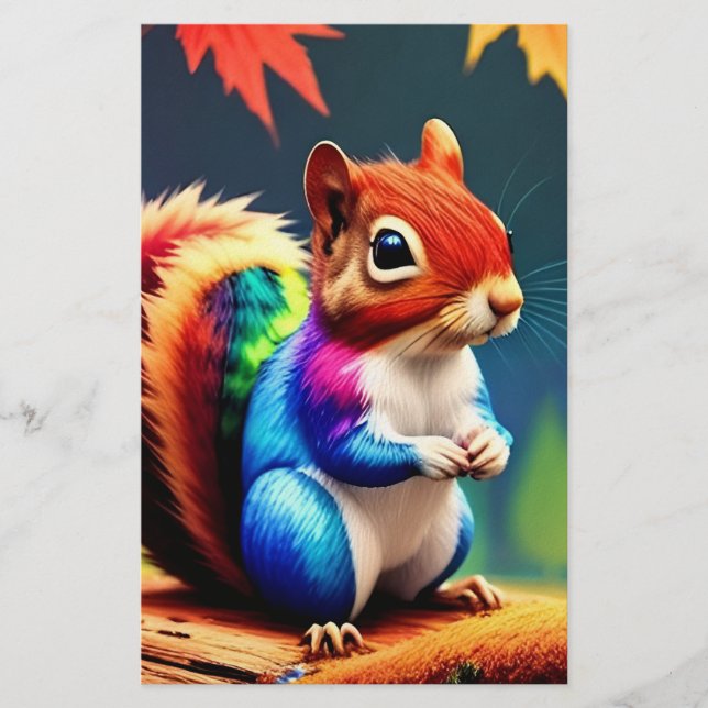 Cute Colorful Sitting Squirrel-75463 Stationery (Front)
