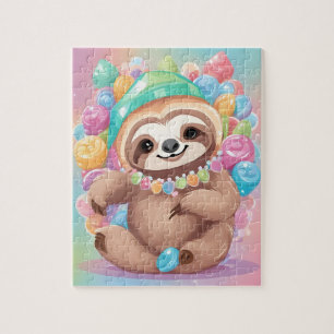 Cute colorful Sloth with candies and sweets Jigsaw Puzzle