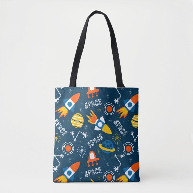 Cute Colorful Space Adventures Pattern Tote Bag (Front)
