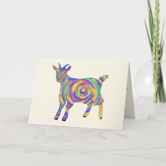 Cute Colorful Spiral Goat Funny Quirky Animal Art Card (Front)