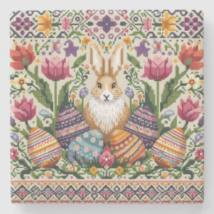 Cute/Colorful Spring/Easter fair isle  Stone Coaster