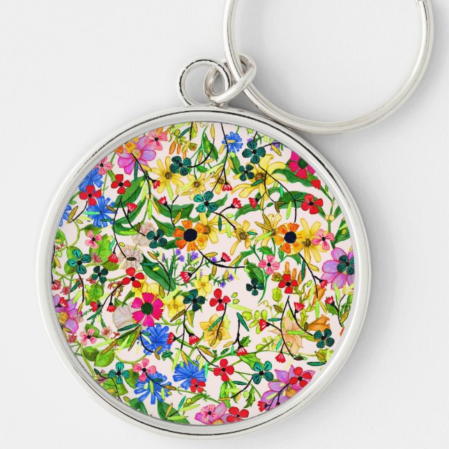 Cute colorful spring floral flowers key ring (Front)