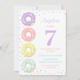 Cute Colorful Sprinkle Donuts Kids Birthday Invitation