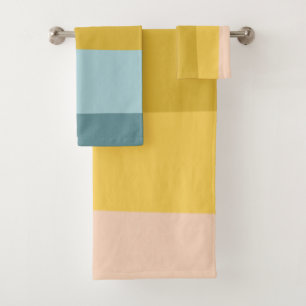 Cute Colorful Stripes Color Block in Pastel Blue Bath Towel Set