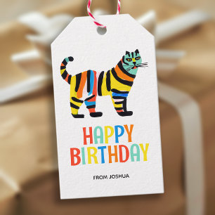 Cute Colorful Tiger Cat Birthday Gift Tags