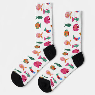 Cute Colorful Tiny Fish Drawing Seamless Pattern Socks
