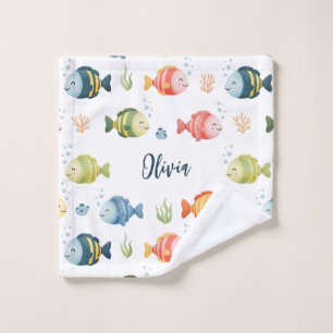 Cute Colorful Tropical Fish Pattern Wash Cloth