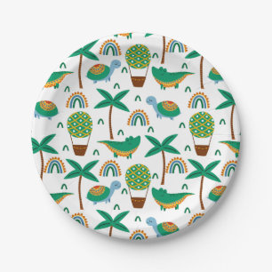 Cute Colorful Turtle Alligator Rainbow Pattern Paper Plate
